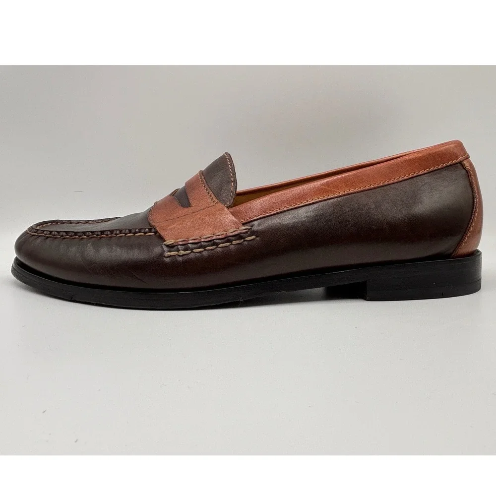 Cole Haan Men's Two-Tone Brown Leather Penny Loafers Dress Casual Shoes Size 10